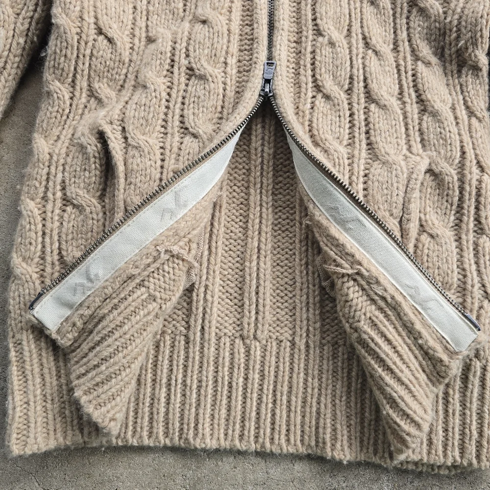 Vintage Y2K Hollister Hoodie Chunky Cable Knit Full Zip Jacket Sweater Swan L - Picture 2 of 5